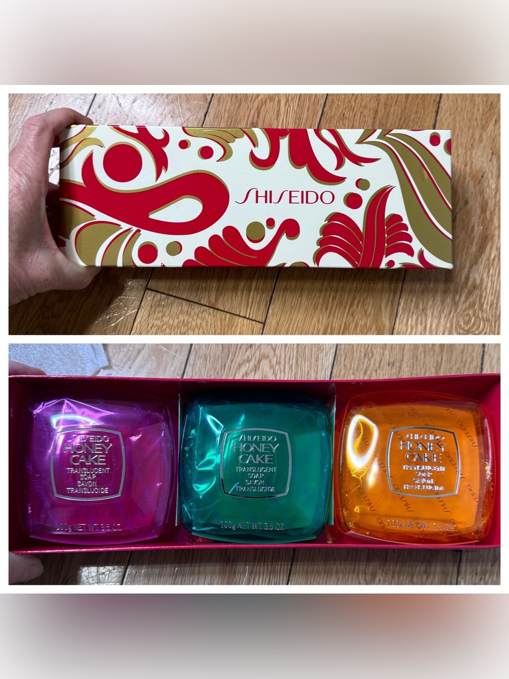Shiseido Honey Cake Translucent Soap Trio - red green amber NEW